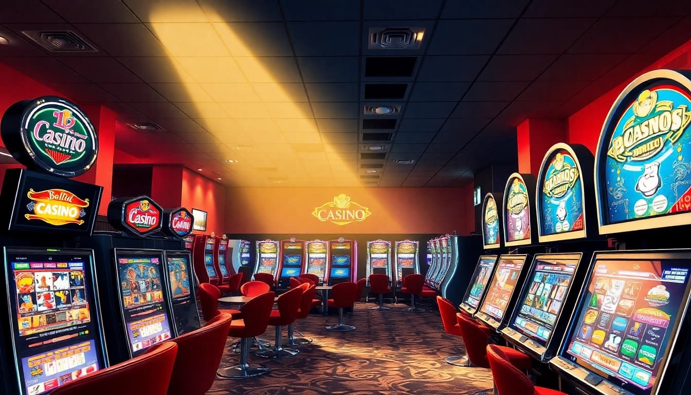 Spiele aufregende Spielautomaten im Casino ohne Anmeldung in einem lebhaften und einladenden Ambiente.