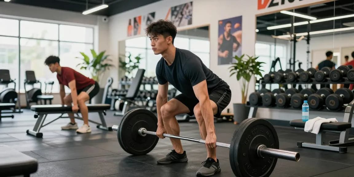 Anabolika Shop Deutschland - Ein athletischer Mann trainiert in einem modernen Fitnessstudio und demonstriert Hingabe und Stärke beim Kreuzheben.