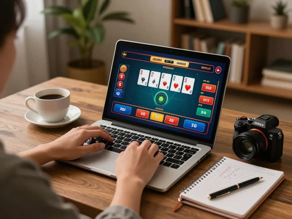 Engaging in strategic online poker gameplay on QQ88COM with a cozy home setup.