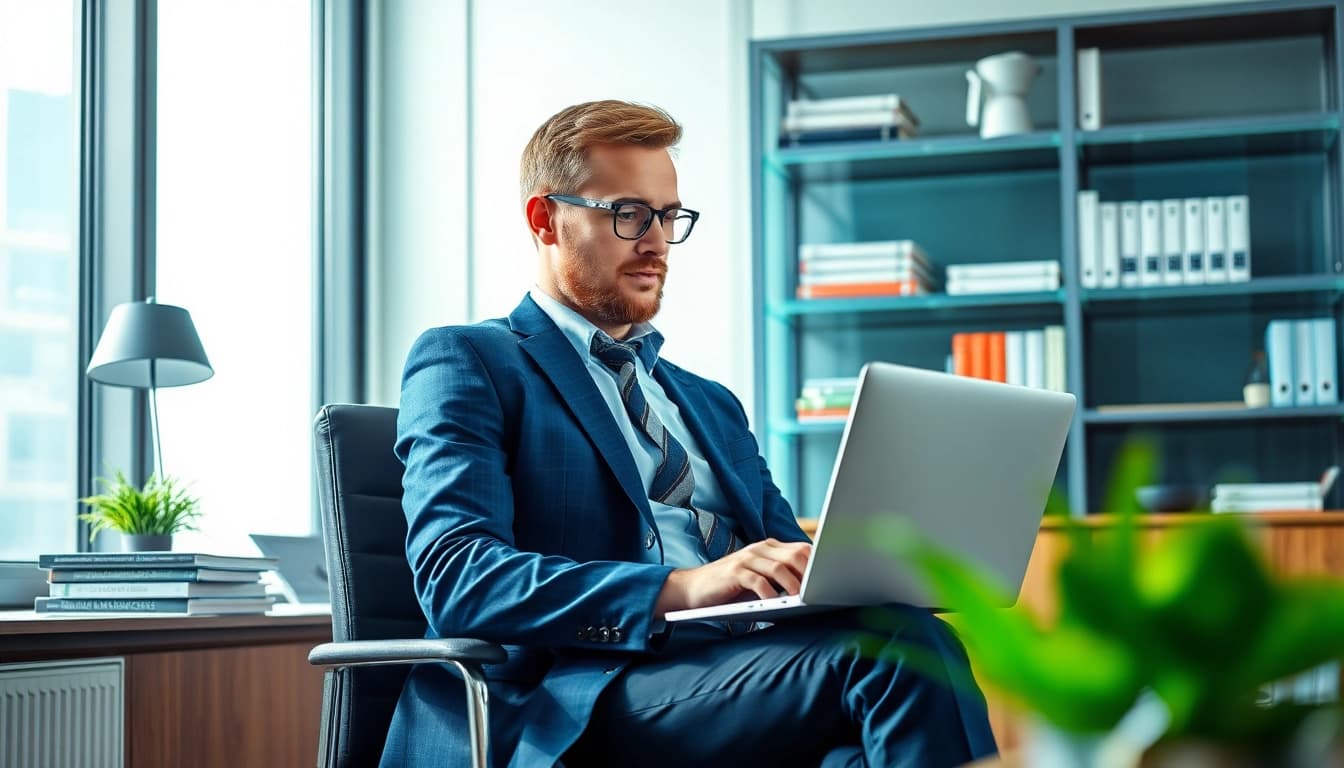 Headhunter Gesundheitswesen bei der Arbeit in einem modernen Büro mit medizinischen Materialien.