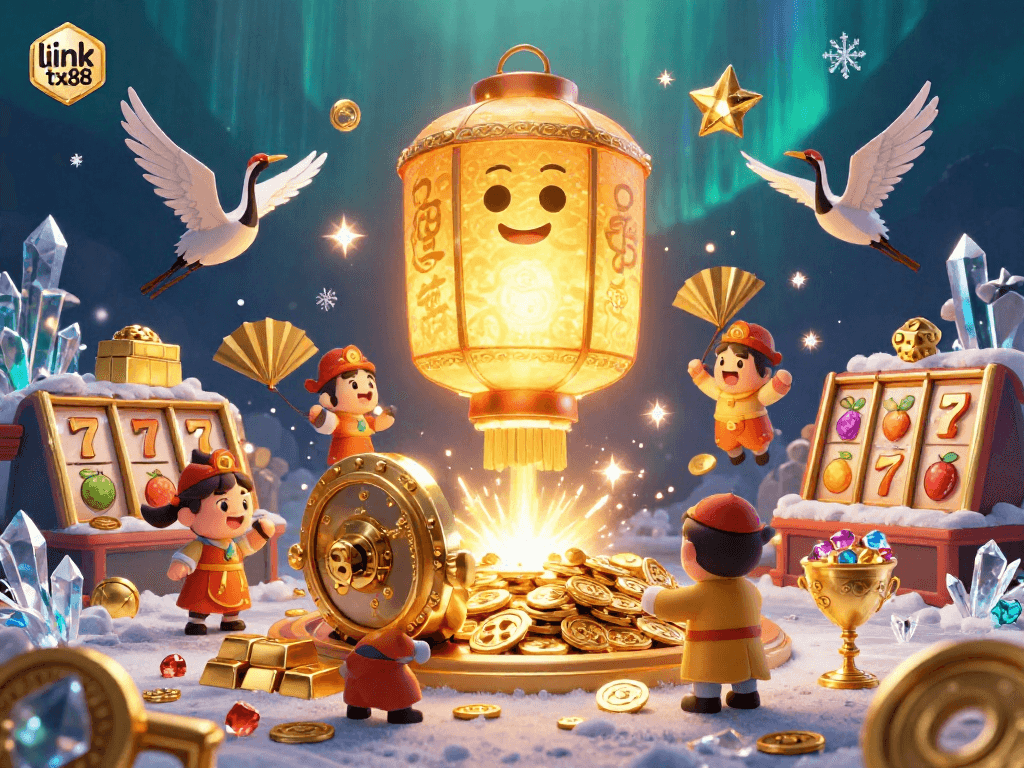 Experience thrilling gameplay at link tx88 with giant golden lanterns and dynamic casino elements.