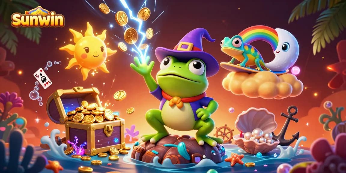 Engage in thrilling gameplay with sunwin as a wizard frog conjures gold coins amidst casino chaos.