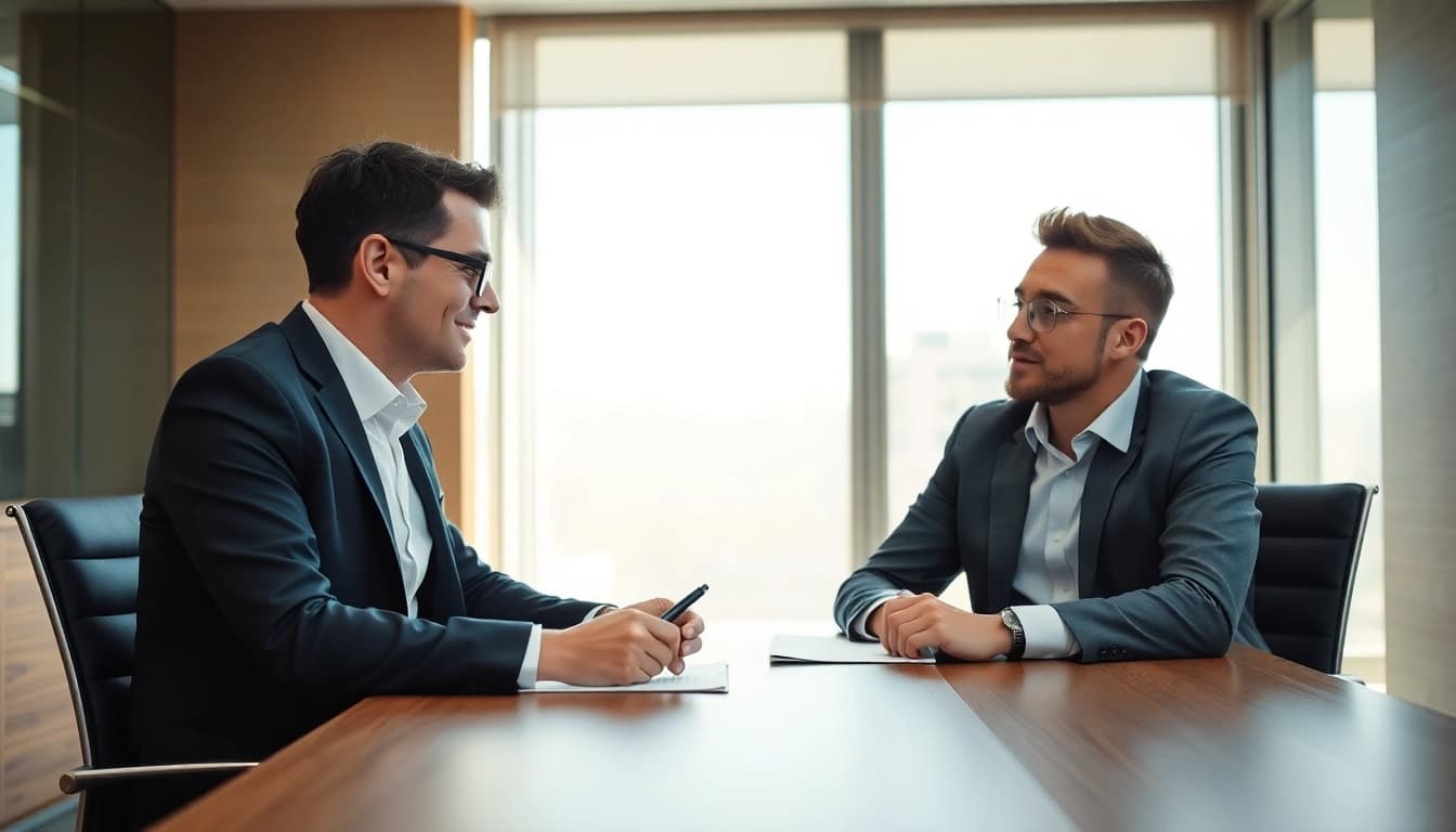 Headhunter in einem modernen Büro bei der Personalvermittlung Vertrieb mit Klienten.