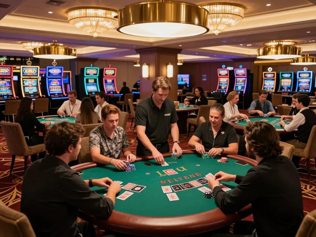 Players enjoying dynamic blackjack games at MB66 casino floor, showcasing real action and excitement.