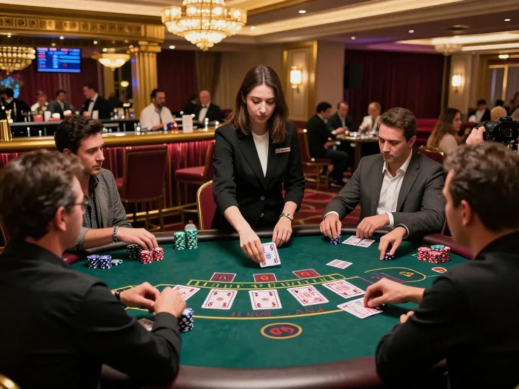 Players engaging in blackjack at a vibrant casino, showcasing the thrilling atmosphere of 79sodoni.