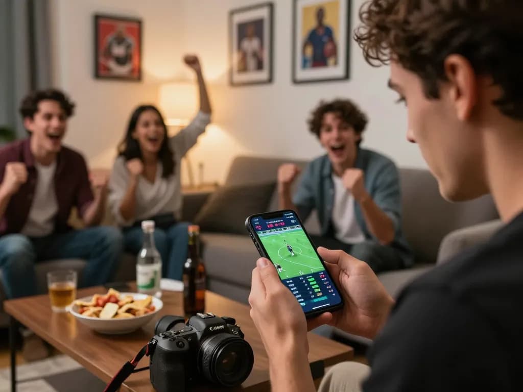 Engaging sports betting moment on mk8th app, capturing excitement with friends cheering.