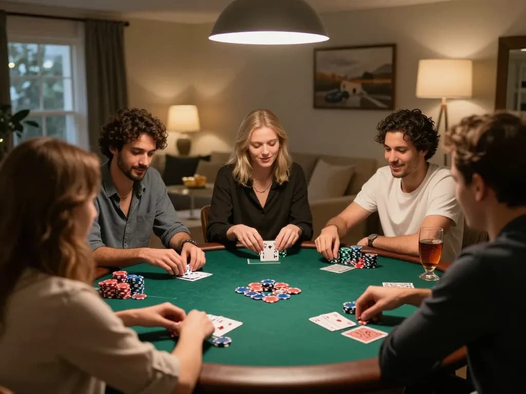Playing poker with friends at home, showcasing F168 themed gameplay and social atmosphere