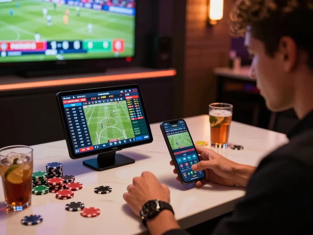 Tỷ lệ kèo nhà cái hôm nay displayed on smartphones during an exciting live sports betting session.