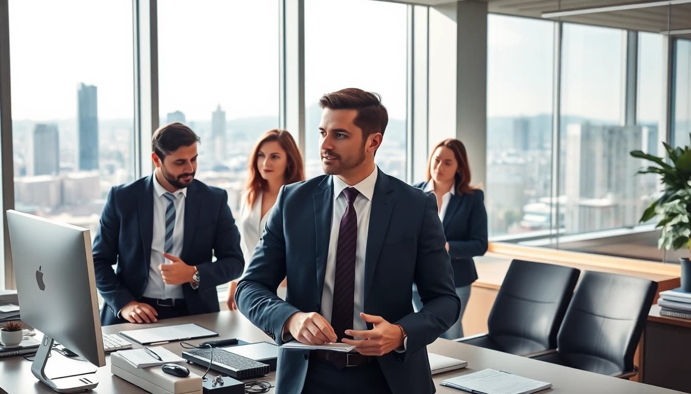 Headhunter Schweiz trifft internationale Talente in einem modernen Büro.
