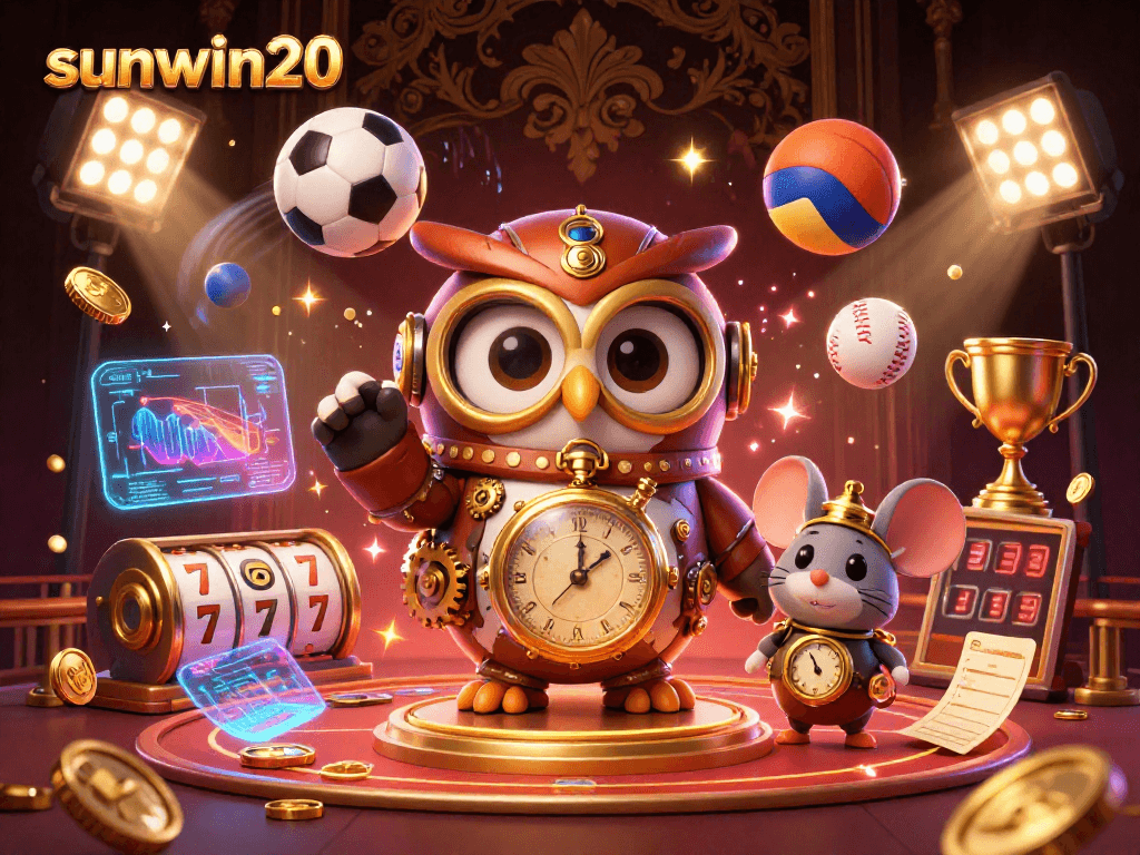 Experience the thrill of sunwin20 with a vibrant, 3D casino scene showcasing dynamic gambling elements.