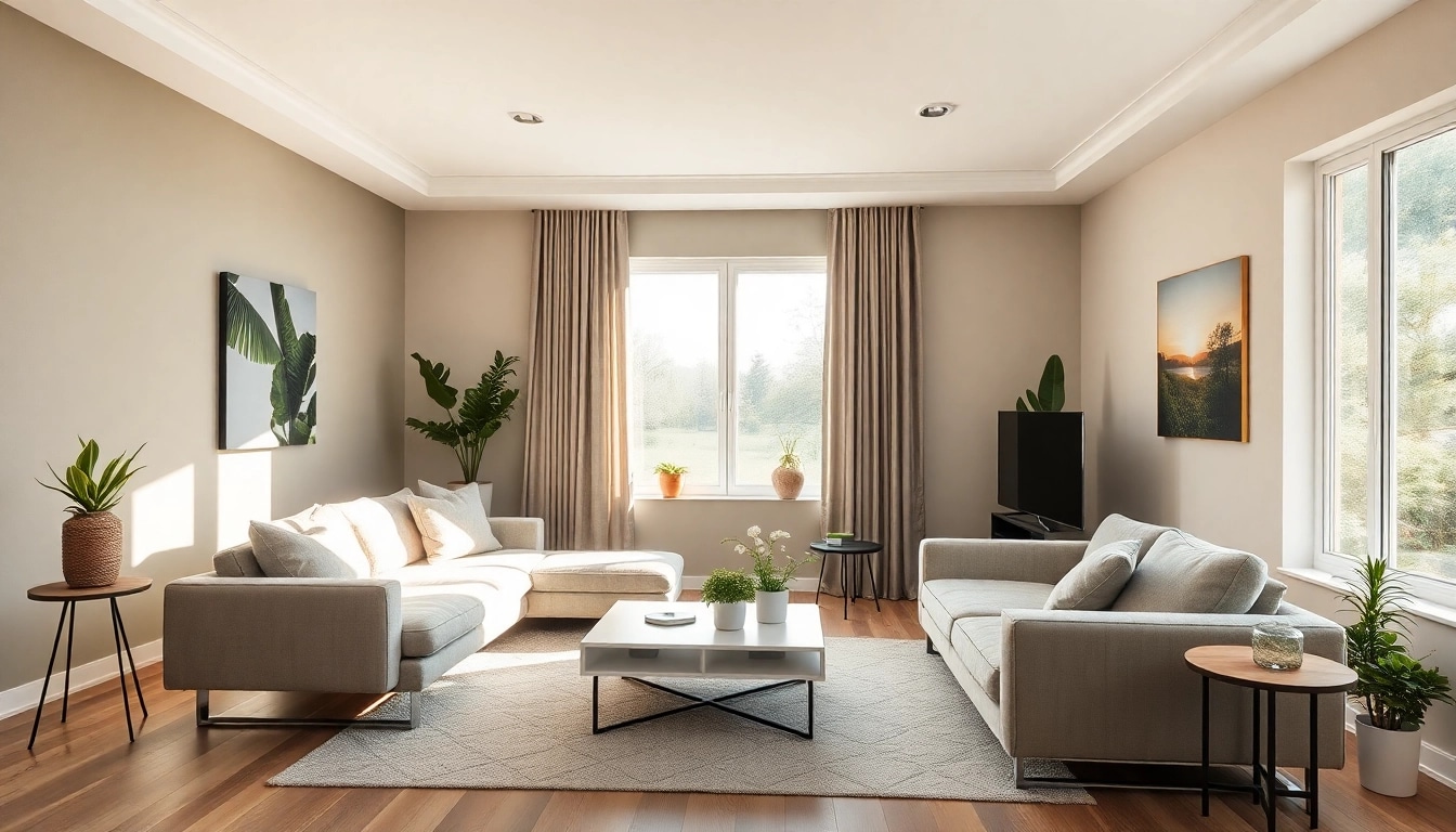 Gestalte den Raum effektiv mit modernen Möbeln und warmen Farben für ein einladendes Ambiente.