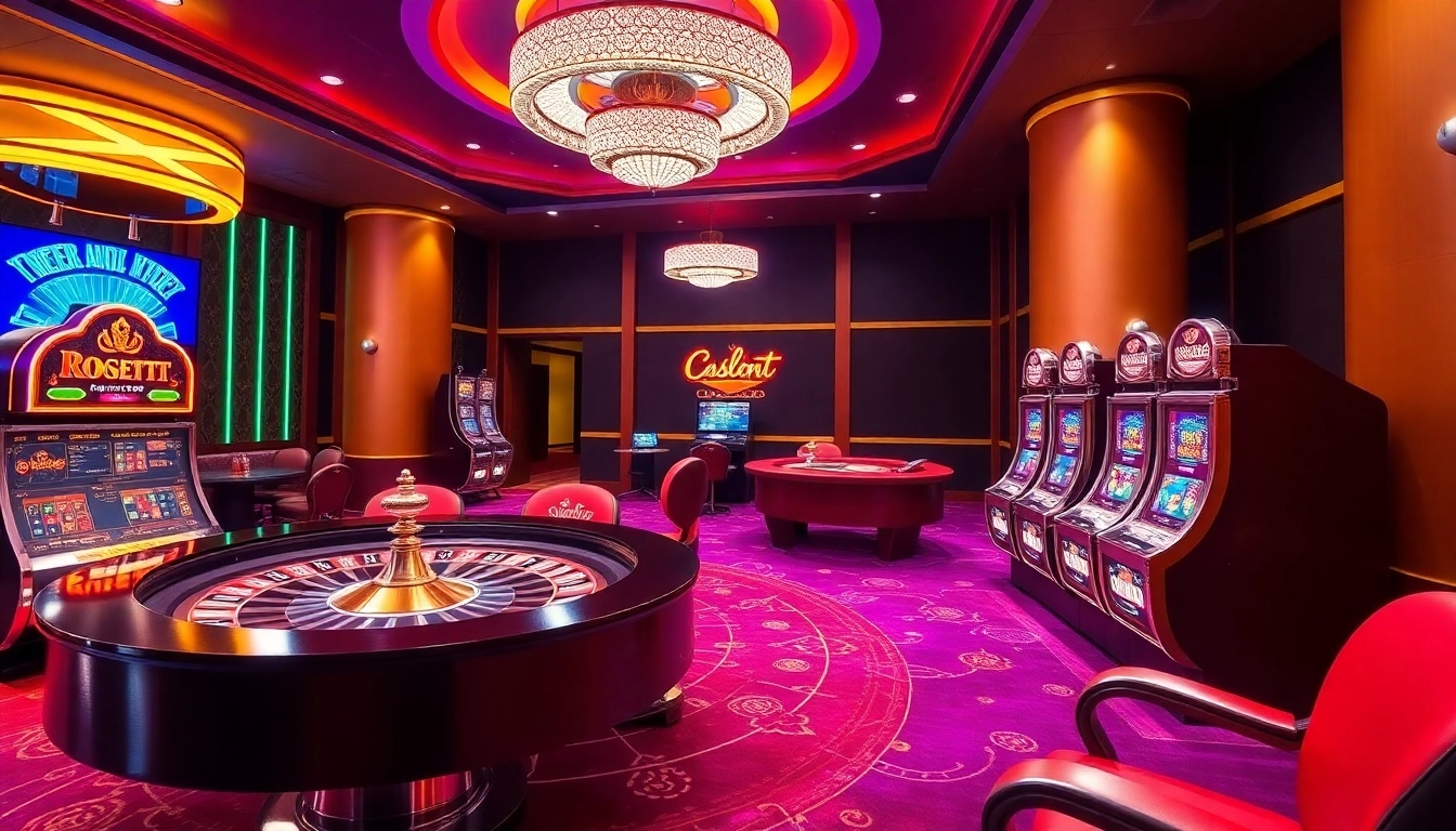 Experience thrilling gaming at an online casino schweiz with vibrant roulette and poker tables.