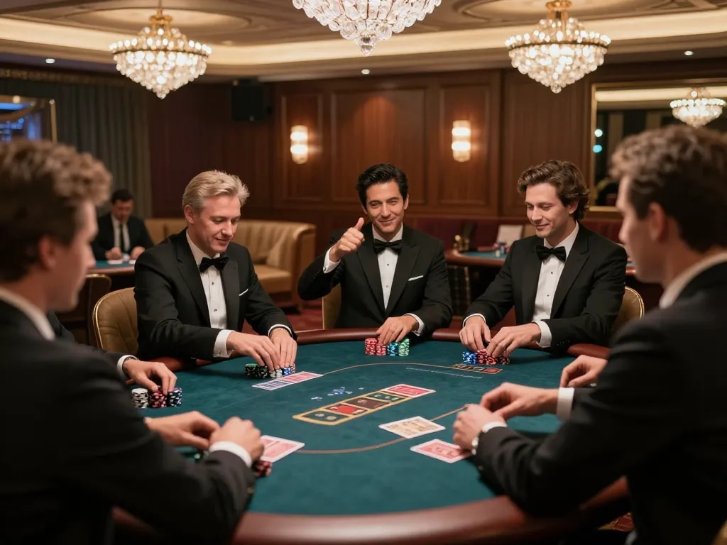 KJC players enjoying high-stakes poker in an elegant VIP casino setting.