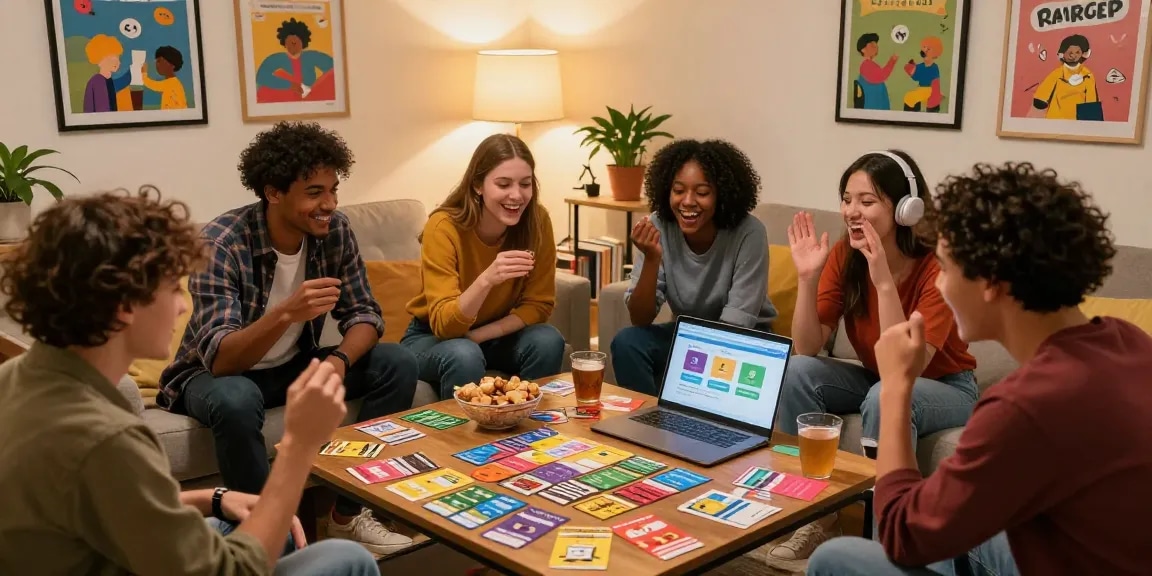 Friends enjoying a fun trivia night, showcasing Quiz Allgemeinwissen and interactive learning.