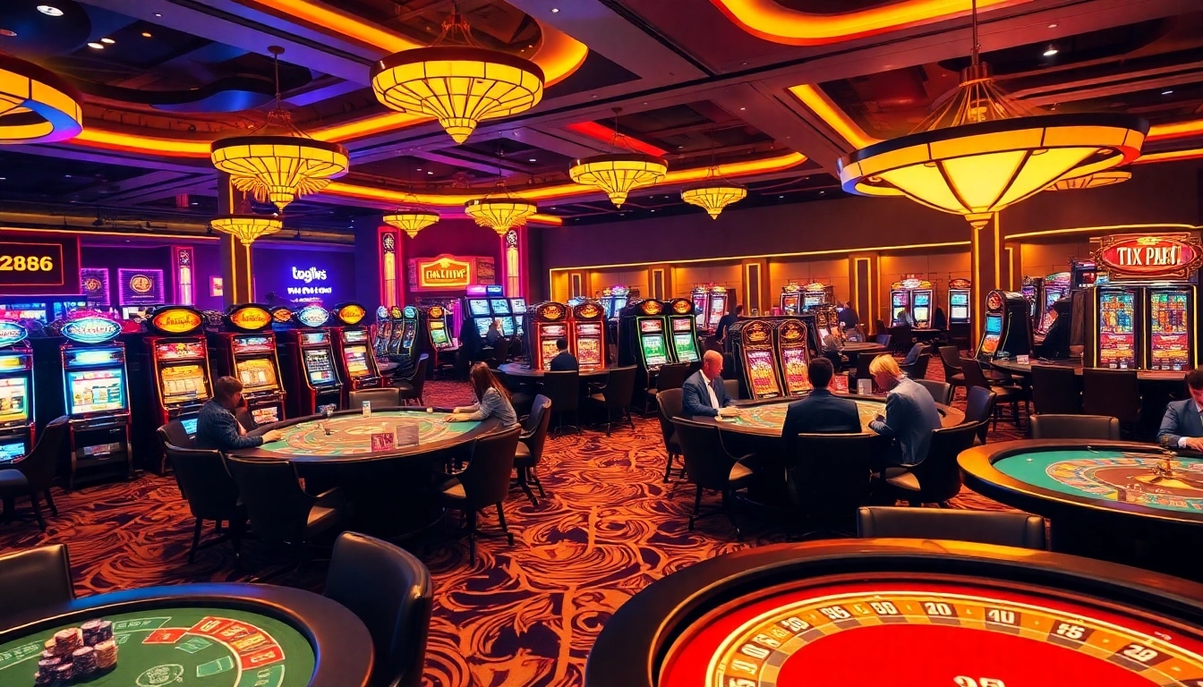 Experience the excitement of tai ok8386 with vibrant casino gaming tables and players in action.