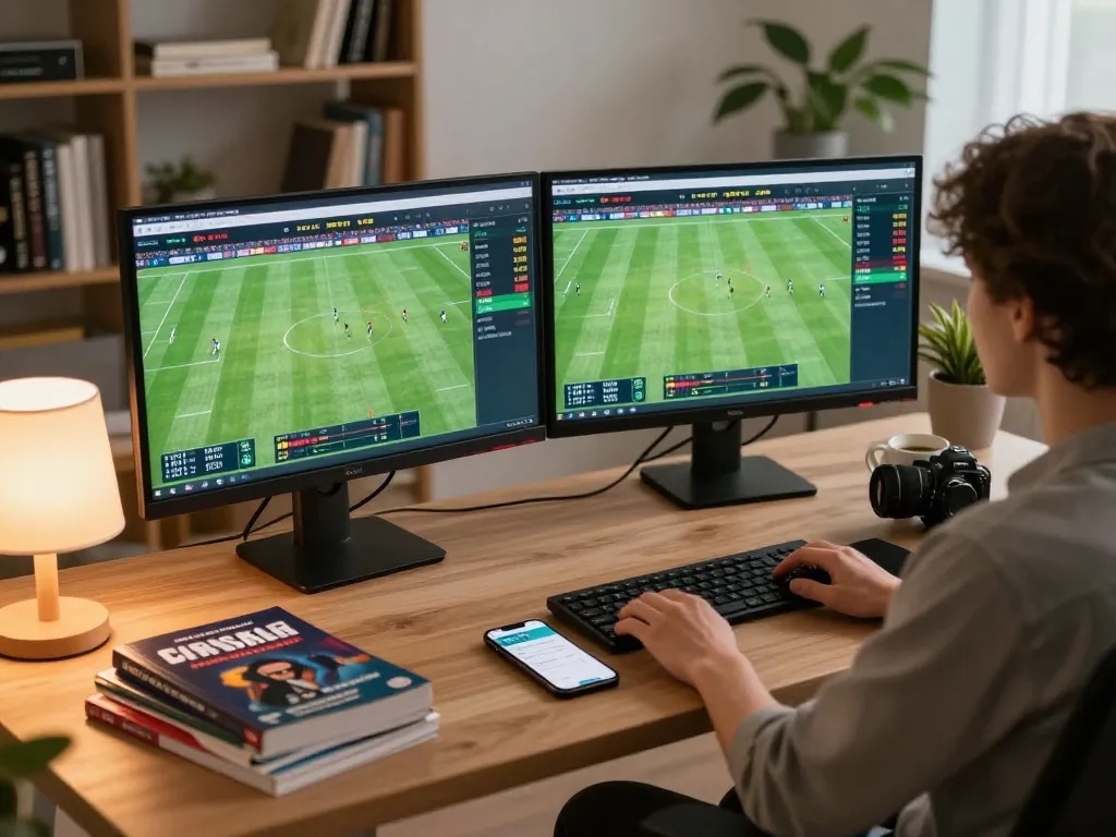Engaging in sports betting on ca khia app while monitoring live matches at home