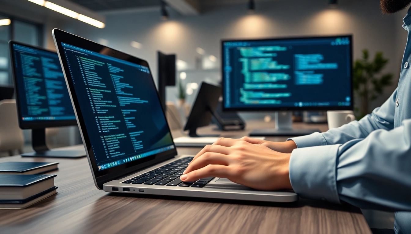 Shopware Entwickler arbeitet konzentriert an einem Laptop in einem modernen Büro.