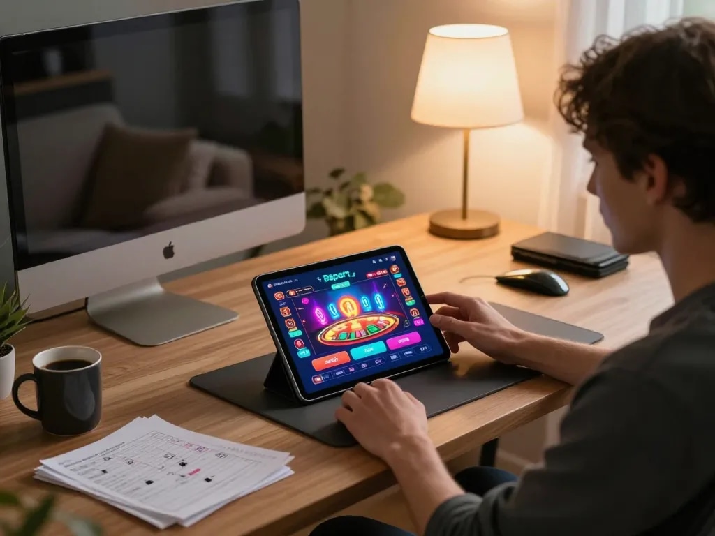 Engaging with the Bsport app for strategic casino gameplay at home.