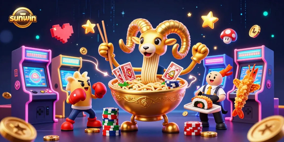 Experience thrilling gameplay at sunwin with dynamic casino characters surrounded by vibrant game elements.