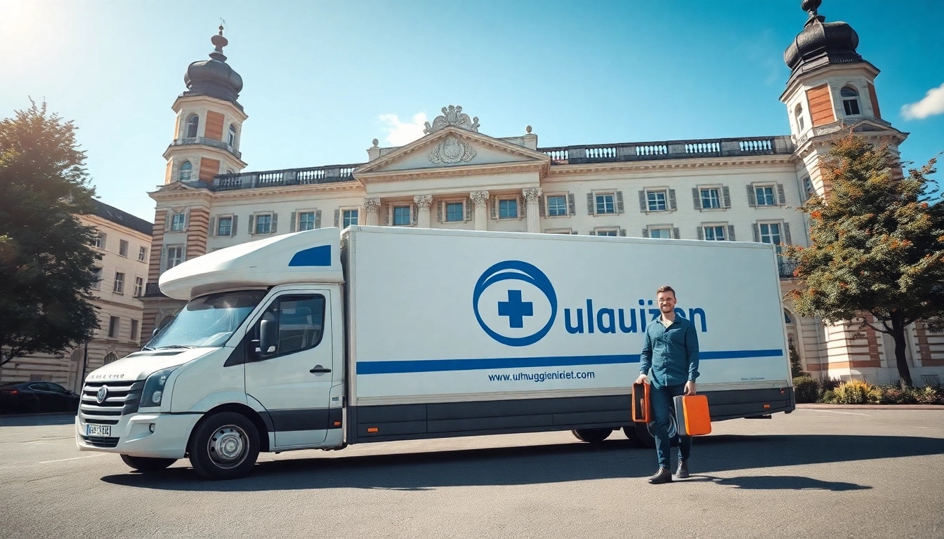 Professionelles Umzugsunternehmen Saarbrücken, das Möbel aus einem erkennbaren Umzugsfahrzeug entlädt.