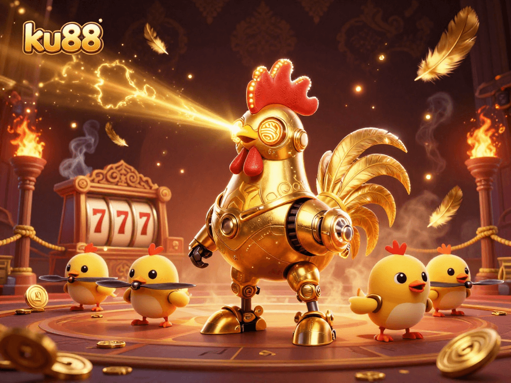 Experience thrilling action with ku88 in this vibrant 3D casino illustration featuring advanced gaming elements.