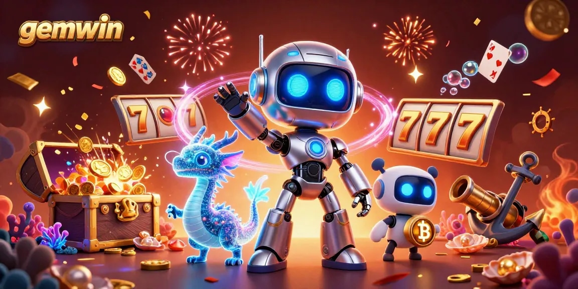 Win big at gemwin with a captivating scene of animated slots, vibrant characters, and exciting game elements.