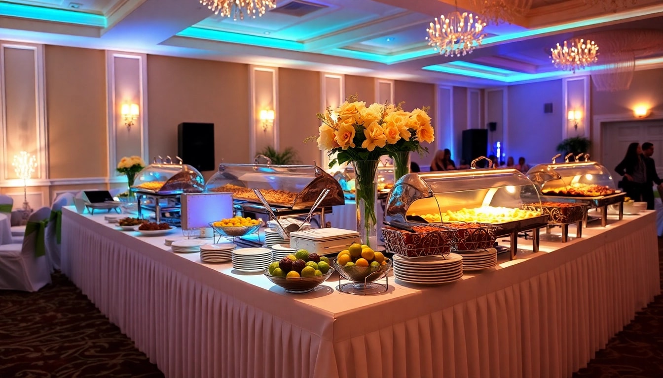Delicious partyservice buffet setup featuring exquisite dishes and decorative elements for festive occasions.