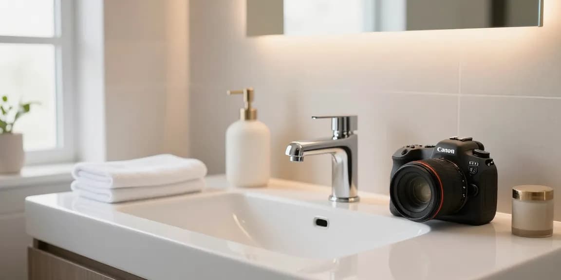 Chique badkamer met een moderne afvoerplug en elegante accessoires die een stijlvolle sfeer creëren.
