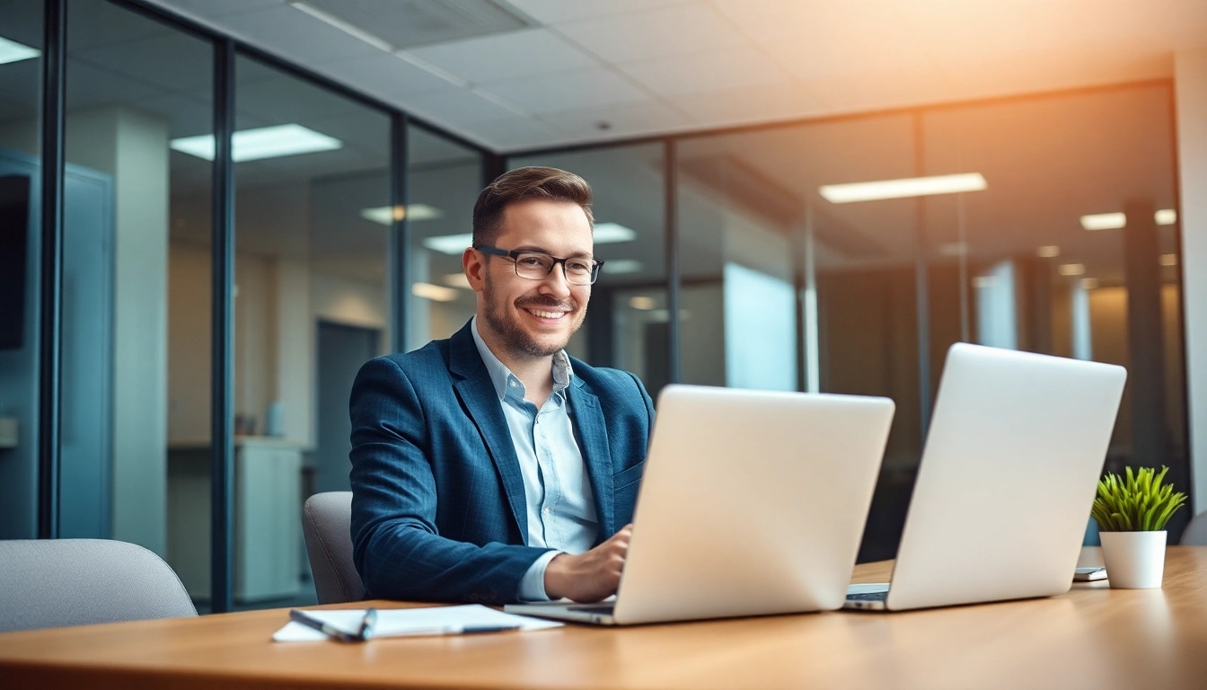 Headhunter IT arbeitet konzentriert im modernen Büro, um talentierte Fachkräfte zu rekrutieren.