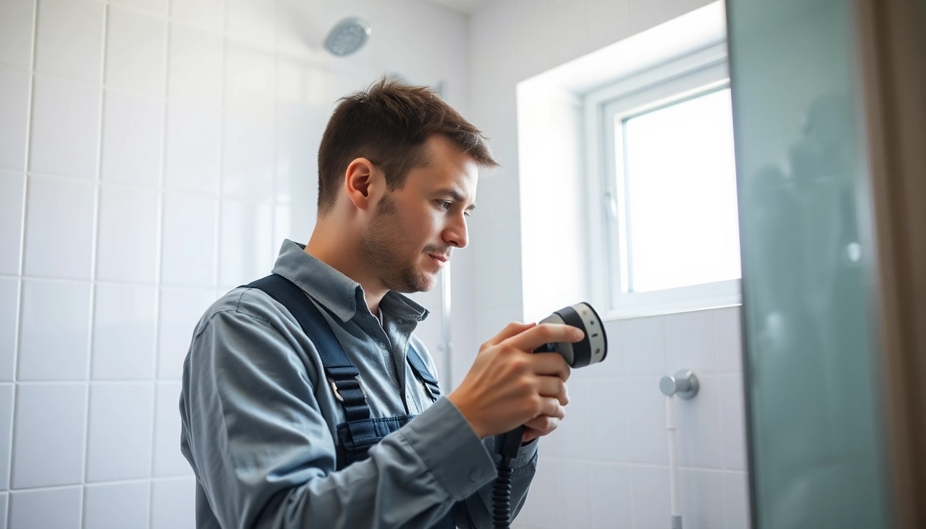 Professioneller Klempner prüft Rohrleitungen im Sanitär Notdienst, zeigt Effizienz und Fachkompetenz.