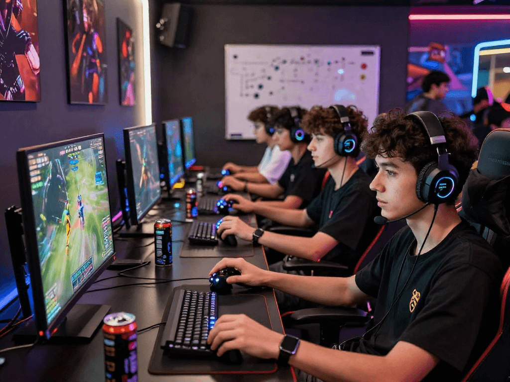 rokok88 alternatif gaming team in vibrant atmosphere with RGB lighting and intense focus