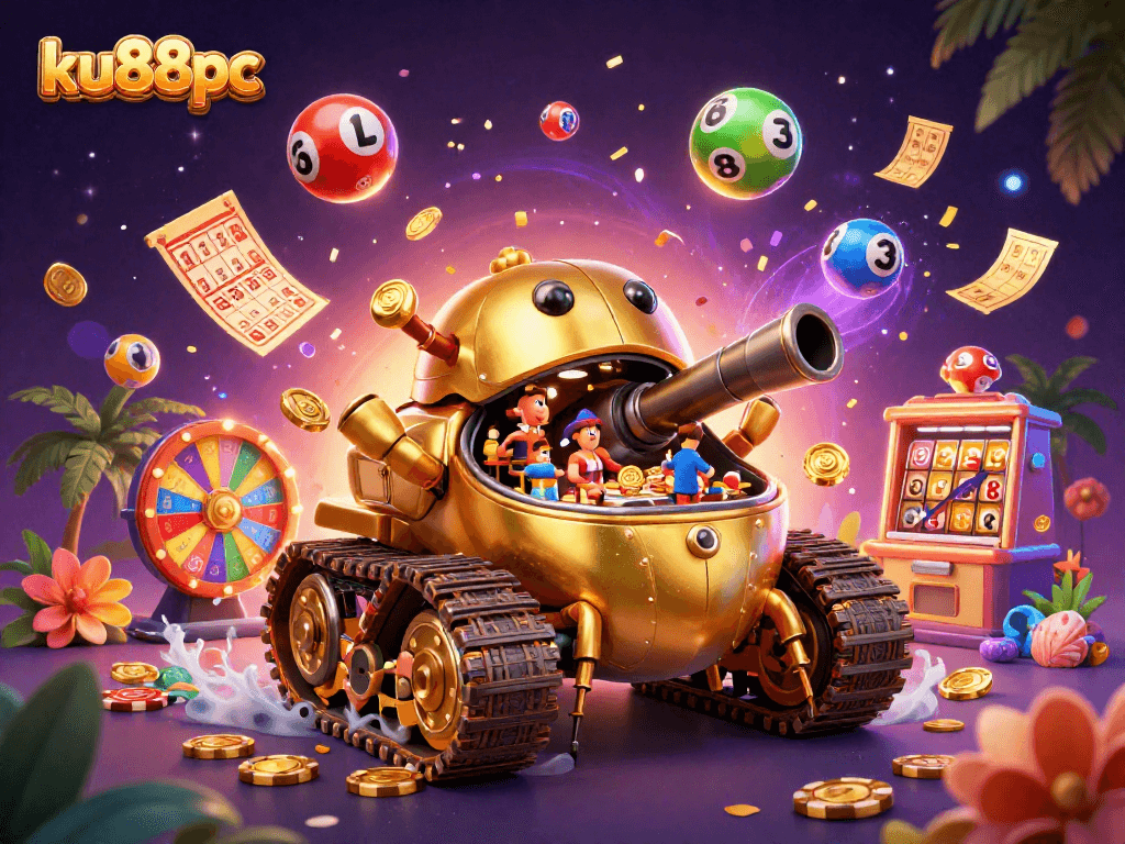 Join the excitement at ku88pc with a 3D casino experience inside a golden beetle tank.
