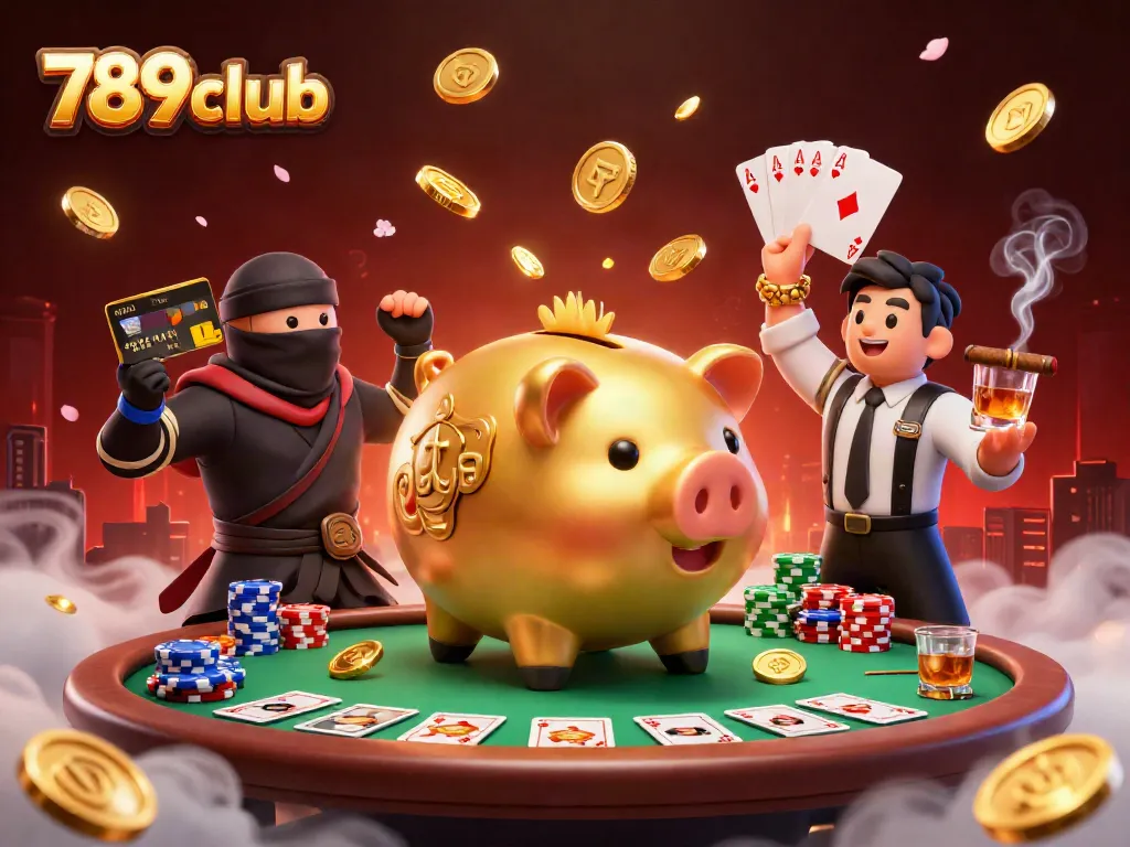 Join the action at 789club with an energetic casino scene filled with golden coins and poker excitement.