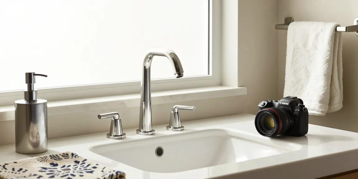 Stijlvolle badkamer met een strakke afvoerplug en elegante accessoires.