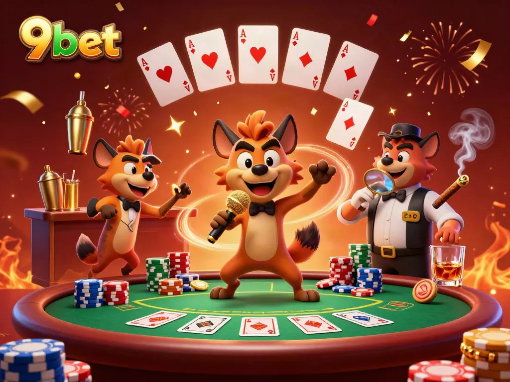 Engaging scene of hyenas in a vibrant casino, showcasing 9bet's lively atmosphere.