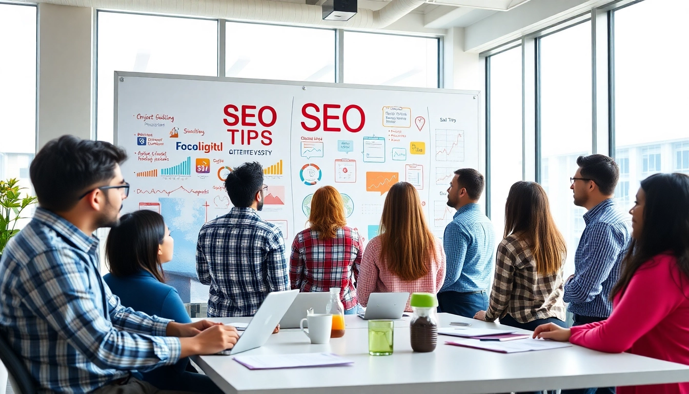 Optimale SEO Tipps in einem dynamischen Brainstorming-Umfeld mit einem kreativen Team.