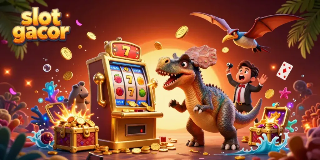 Experience the thrill of slot gacor with a dinosaur jackpot scene, where excitement meets classic gaming.