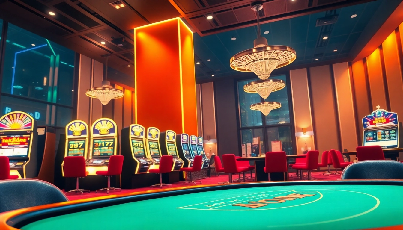 Erleben Sie im Online Casino Schweiz eine aufregende Glücksspielatmosphäre mit eleganten Spielautomaten und Blackjack-Tischen.