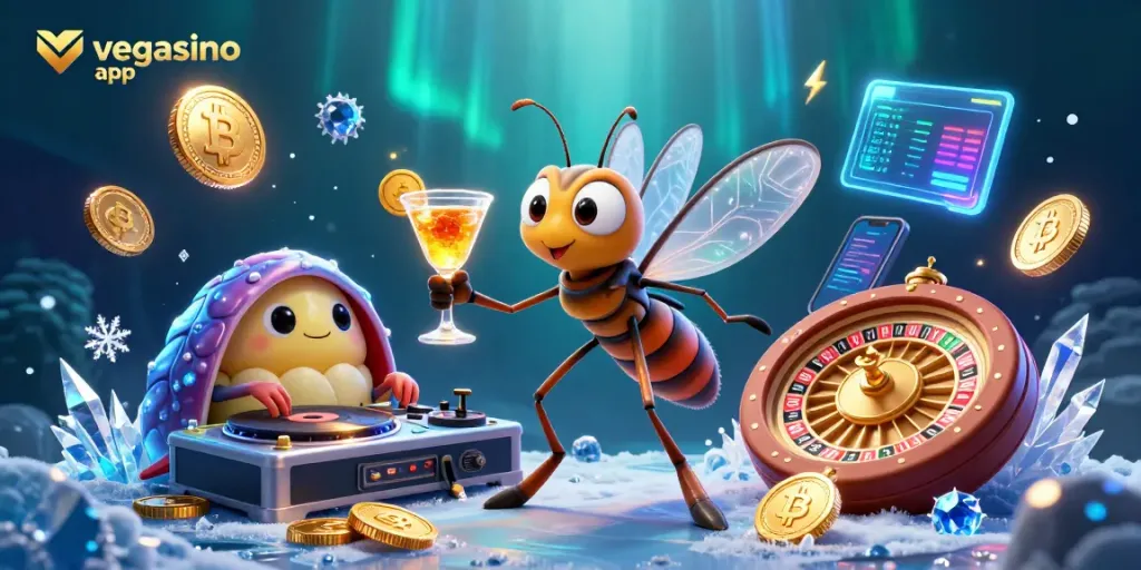 Engage with the innovative vegasino app and vibrant casino atmosphere featuring unique characters and game elements.
