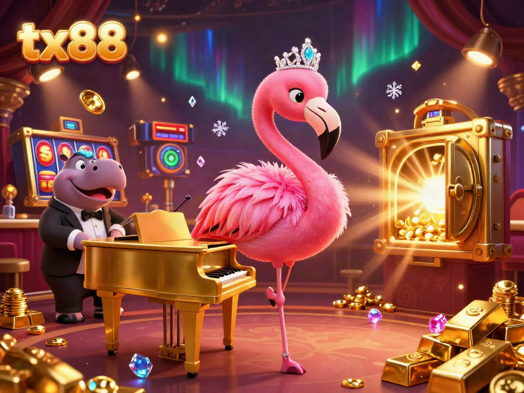Experience the thrill of tx88 with a vibrant casino scene showcasing lively characters and dazzling game elements.