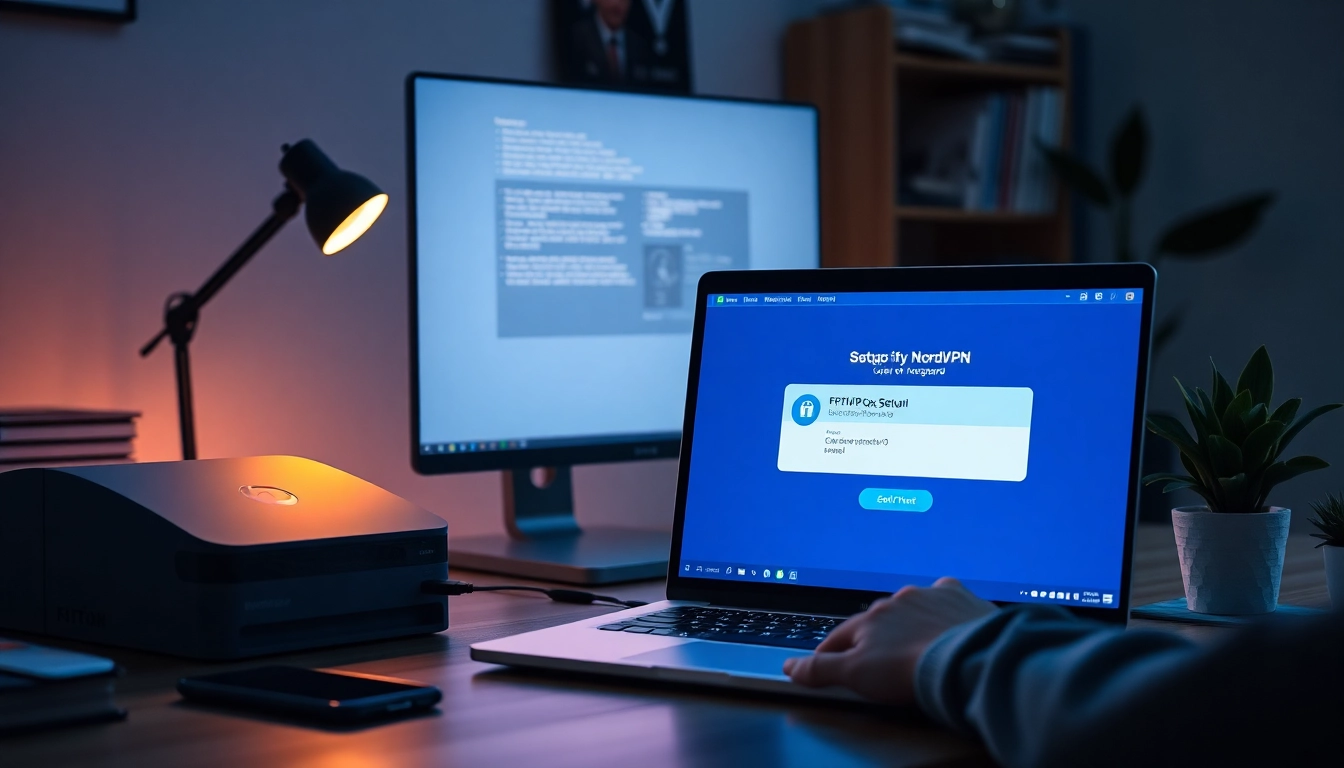 NordVPN setup on FRITZ!Box in a modern home office environment.