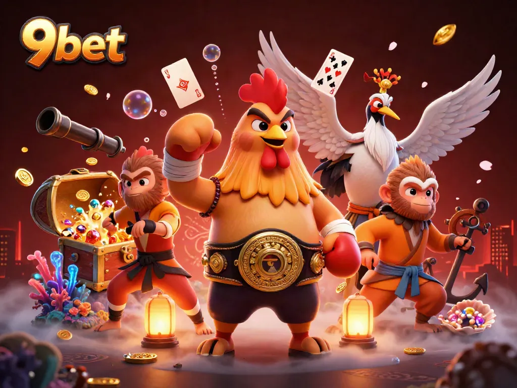 Win big with 9bet's dynamic casino gaming experience featuring vivid 3D characters and vibrant elements.