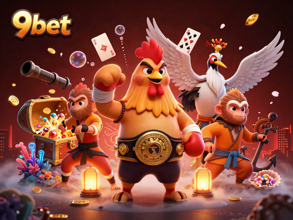 Win big with 9bet's dynamic casino gaming experience featuring vivid 3D characters and vibrant elements.