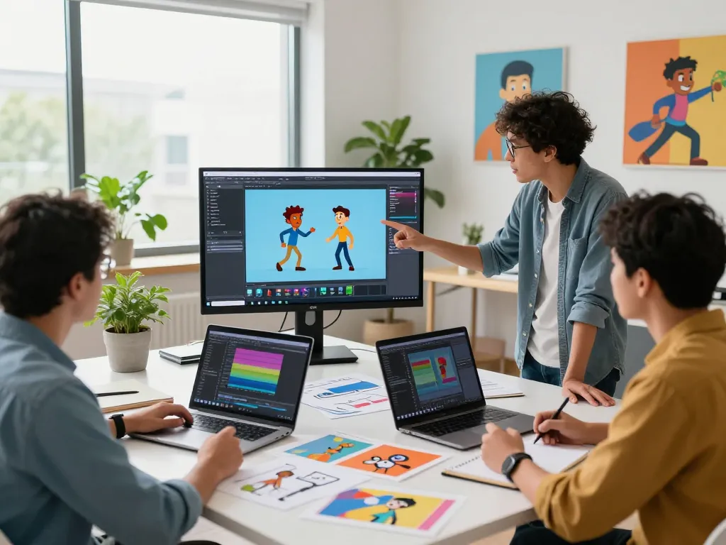 Team collaboration on motion control innovation in a modern studio.