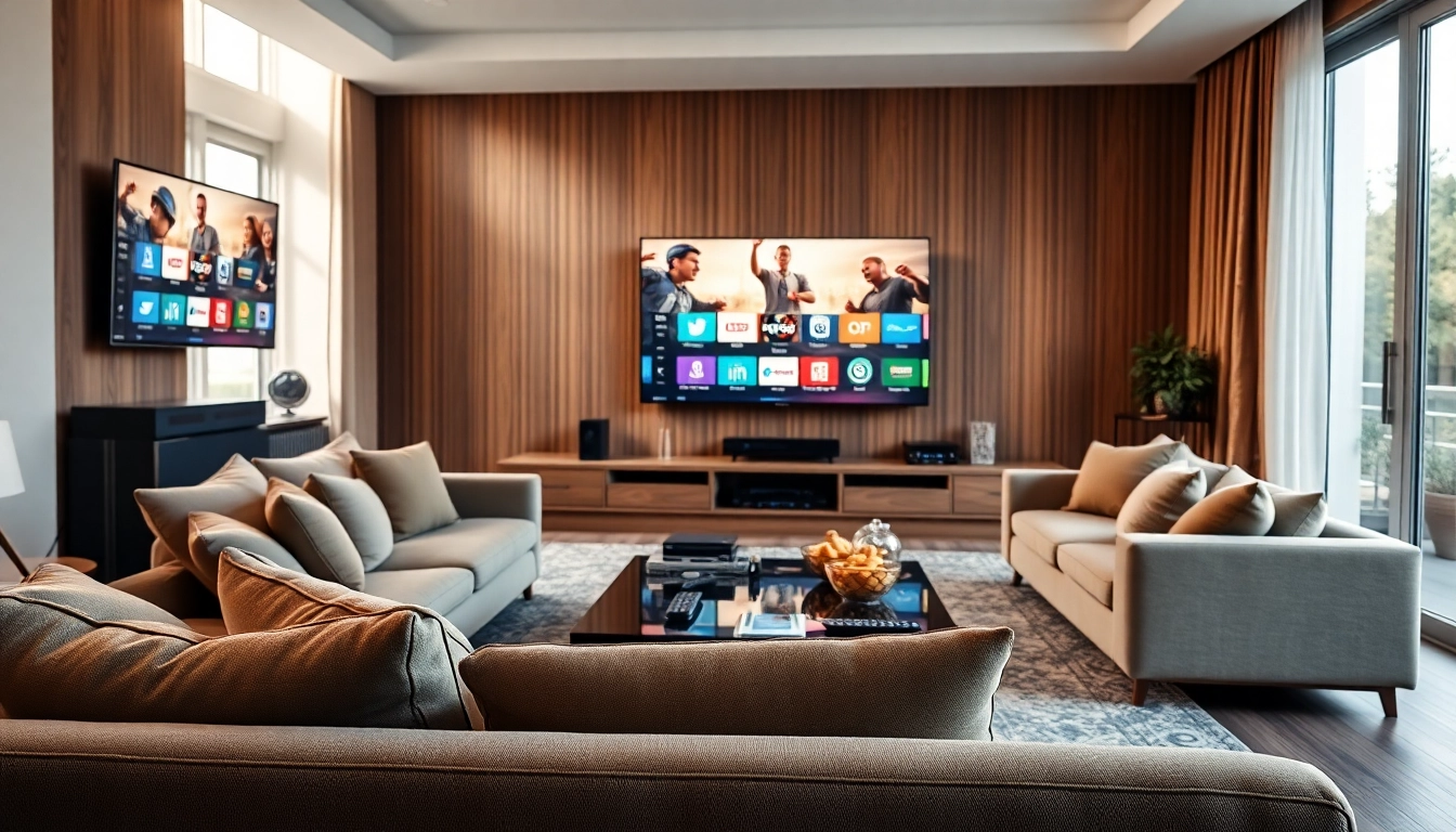 Ein modernes IPTV 12 monate System in einem gemütlichen Wohnzimmer mit stilvollem Interieur.