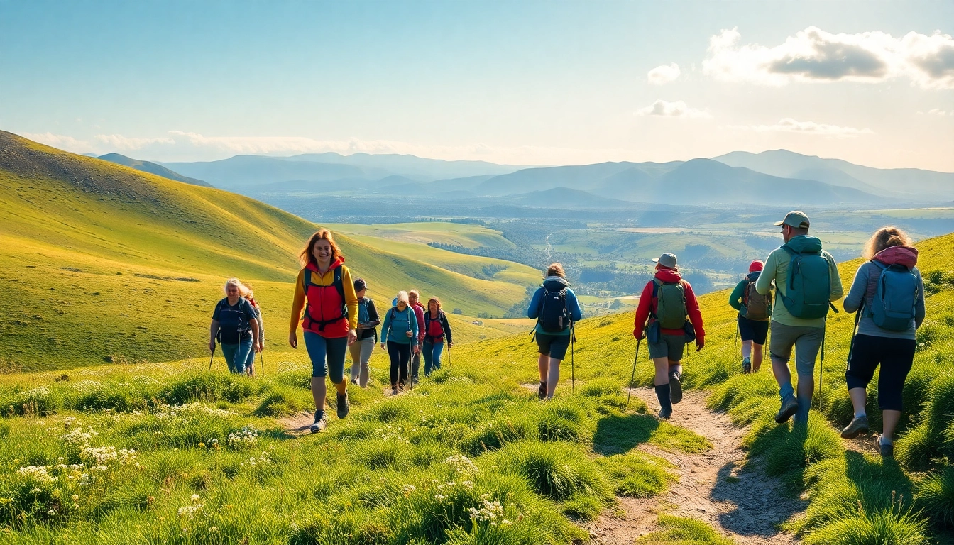 Erlebe die Schönheit des Kerry Way Irland mit fröhlichen Wanderern in der grünen Landschaft.