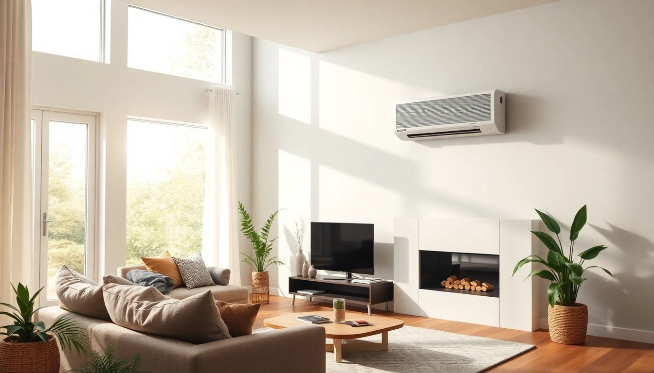 Efficient Klimaanlage unit providing cooling in a bright, elegant living room filled with natural light.