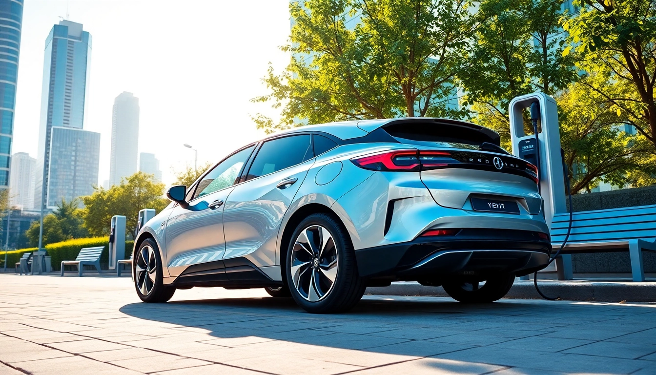 Elektroautos laden an einer urbanen Ladestation mit futuristischem Design und hellem Tageslicht.