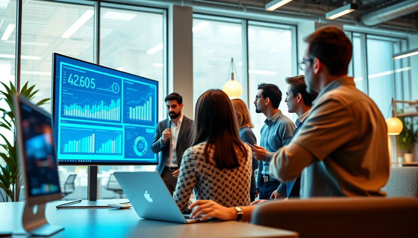 Erfassen von Internet Trends durch ein engagiertes Team in einem modernen Büro.