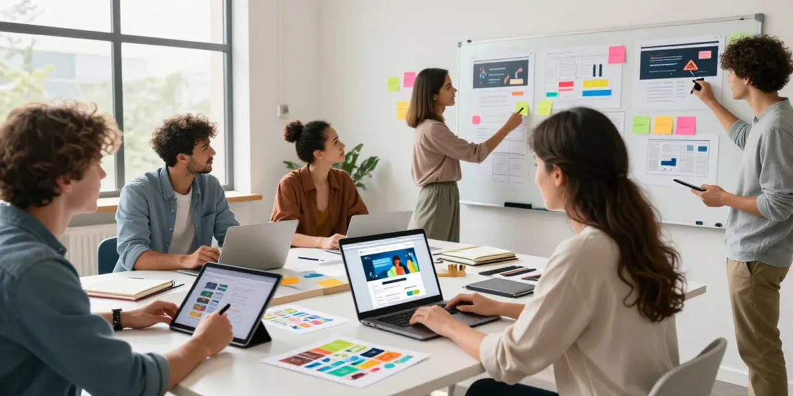 Ein kreatives Webdesign-Büro im Saarland, wo ein Team an einem modernen Arbeitsplatz zusammenarbeitet, um innovative Webseiten zu entwickeln.